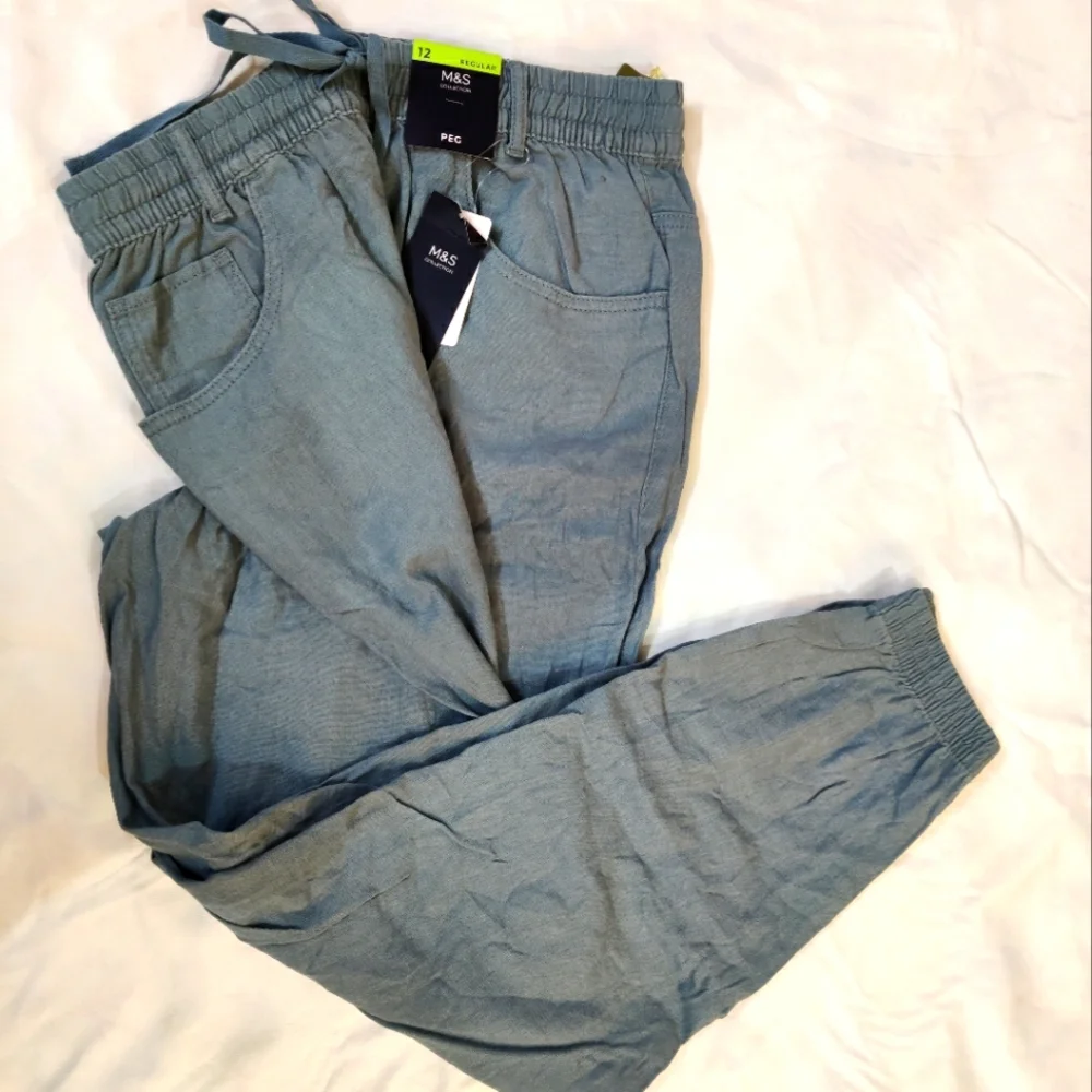 Linen Mix Plain Tapered Fit Trouser - Picture 1 of 5